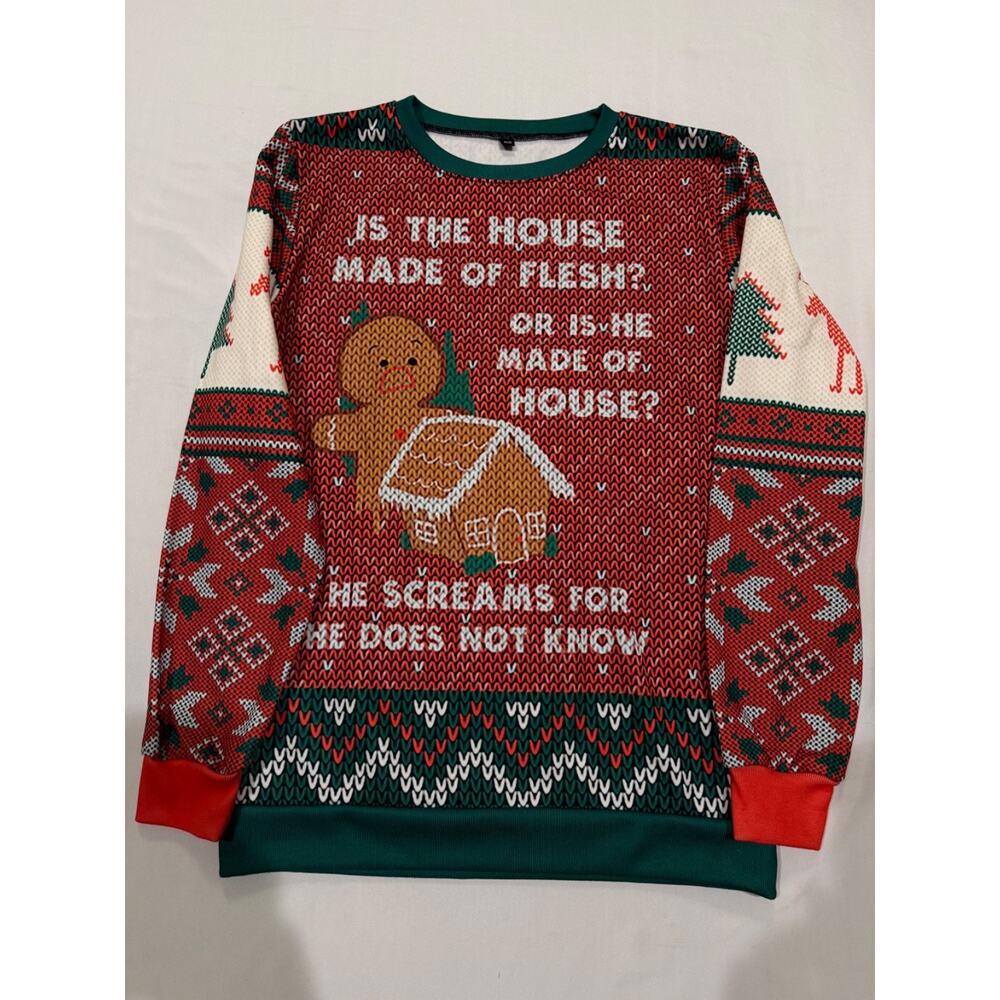 Funny Gingerbread House Ugly Christmas Sweatshirt Mens XS Holiday Meme Pullover